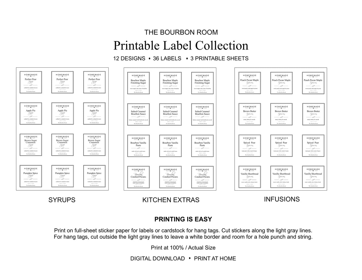 The Bourbon Room Printable Label Collection